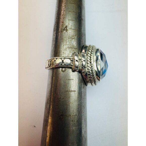 Estate Sterling Silver 925 Blue Crystal Cocktail Ring, Size 5, 8.41g, Vintage - Picture 7 of 10
